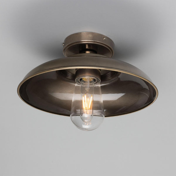 Darya 32cm IP65 Industrial Brass Ceiling Light in Antique Silver with Clear Glass