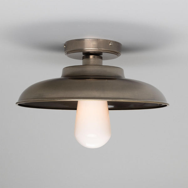 Mullan Darya 32cm industrial brass ceiling light in antique silver with opal glass bulb
