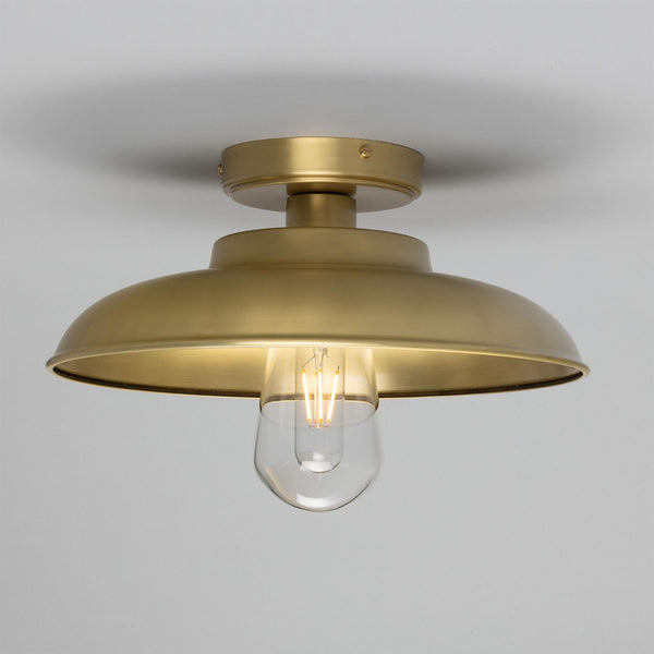 Darya 32cm IP65 Industrial Brass Ceiling Light in Satin Brass with Clear Glass