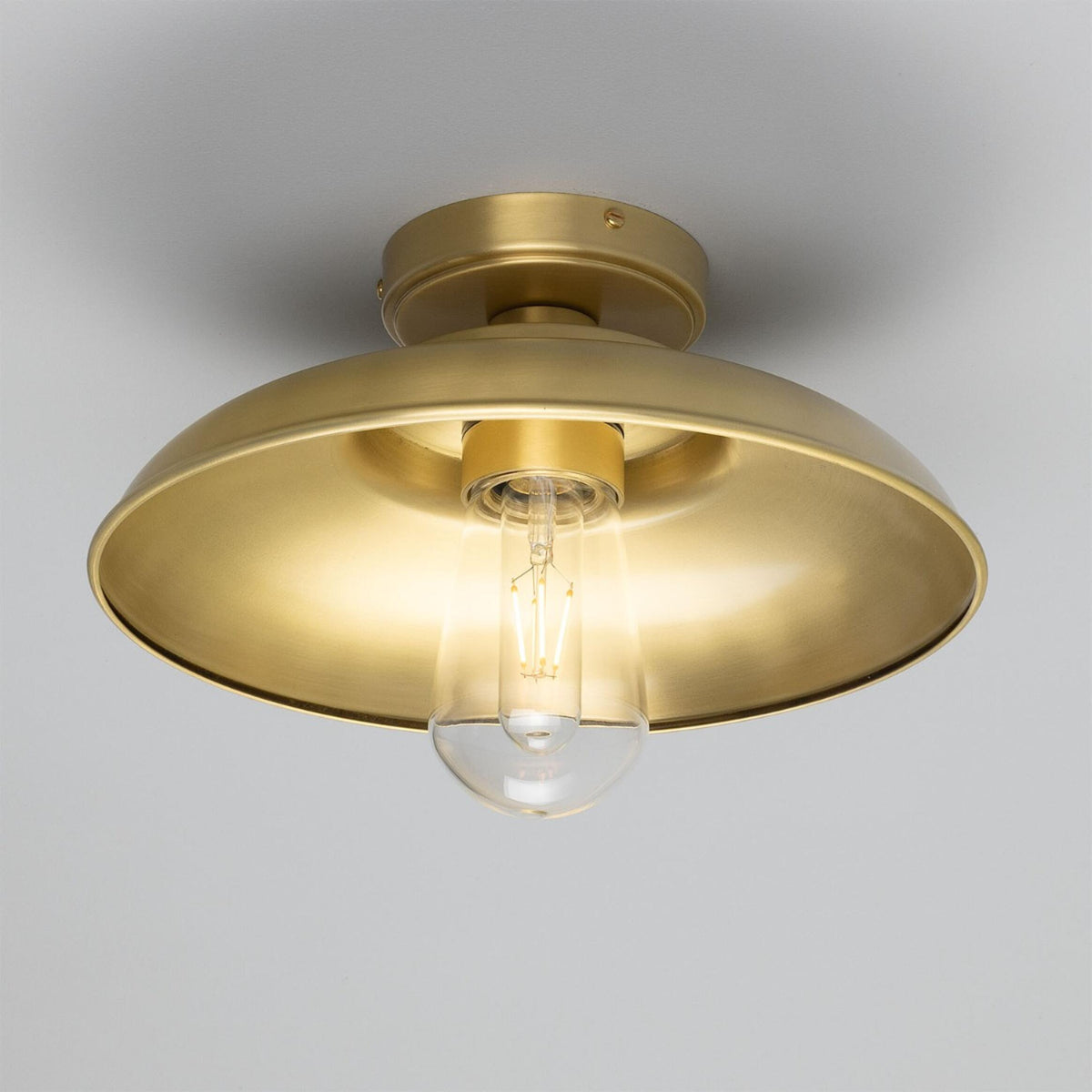 Darya 32cm IP65 Industrial Brass Ceiling Light in Satin Brass with Clear Glass