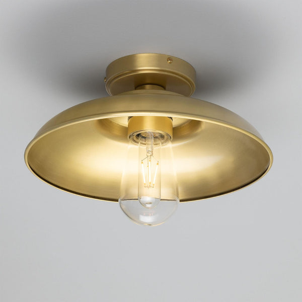 Darya 32cm IP65 Industrial Brass Ceiling Light in Satin Brass with Clear Glass