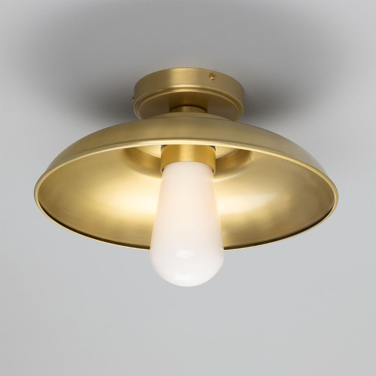 Mullan Darya industrial brass ceiling light with satin brass finish and opal glass bulb
