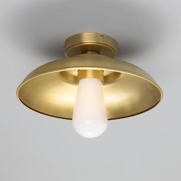 Mullan Darya industrial brass ceiling light with satin brass finish and opal glass bulb