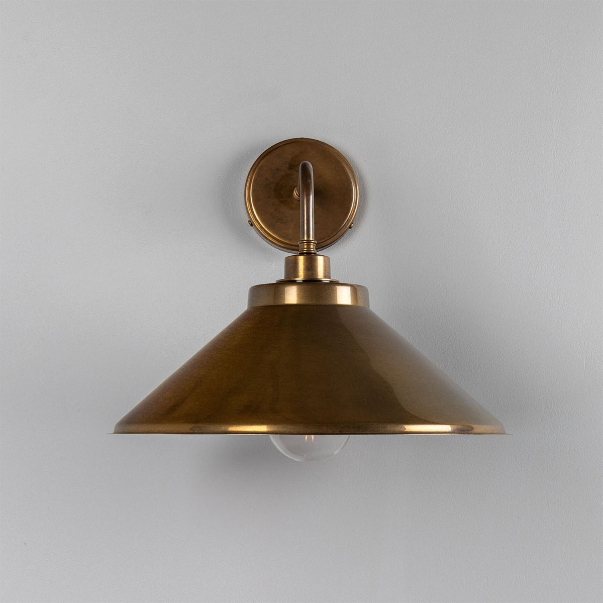 Nerissa IP65 Brass Bathroom Wall Light in Antique Brass and Clear Glass Shade