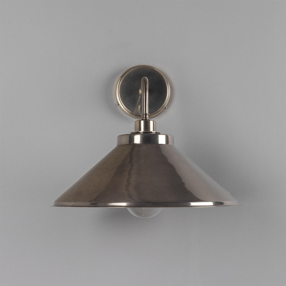 Nerissa IP65 Brass Bathroom Wall Light in Antique Silver and Clear Glass Shade