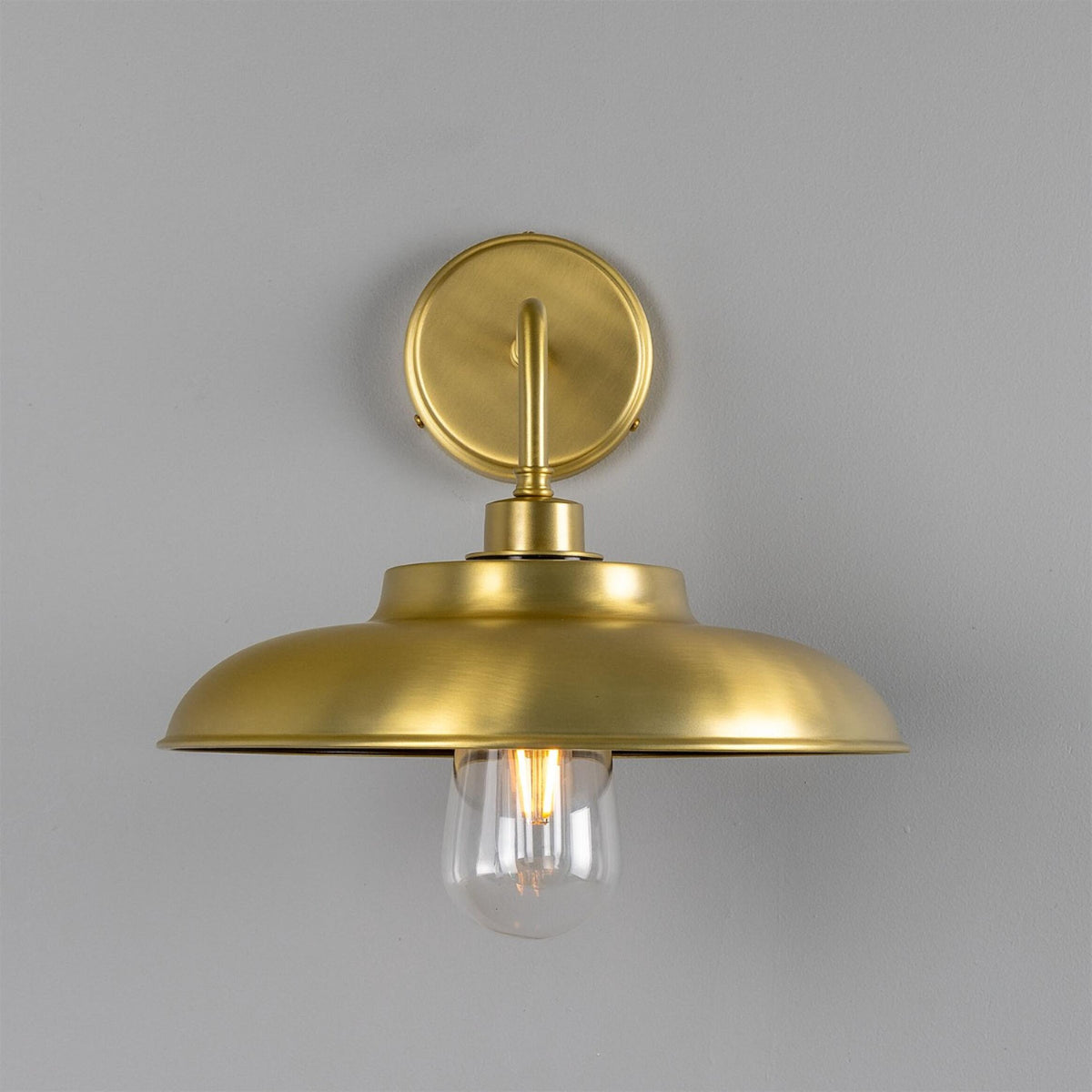 Darya IP65 Brass Wall Light in Satin Brass with Clear Glass Diffuser