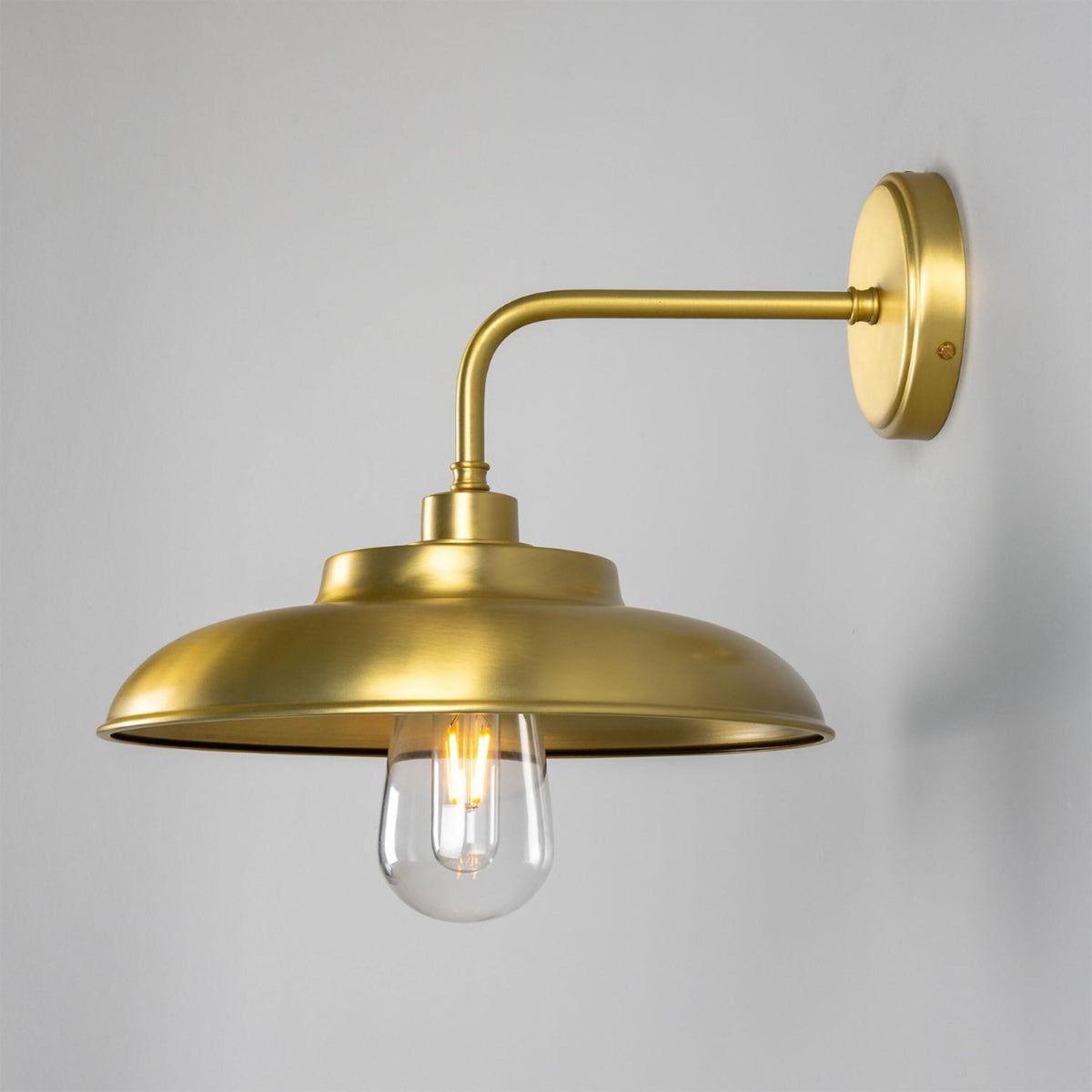 Darya IP65 Brass Wall Light in Satin Brass with Clear Glass Diffuser