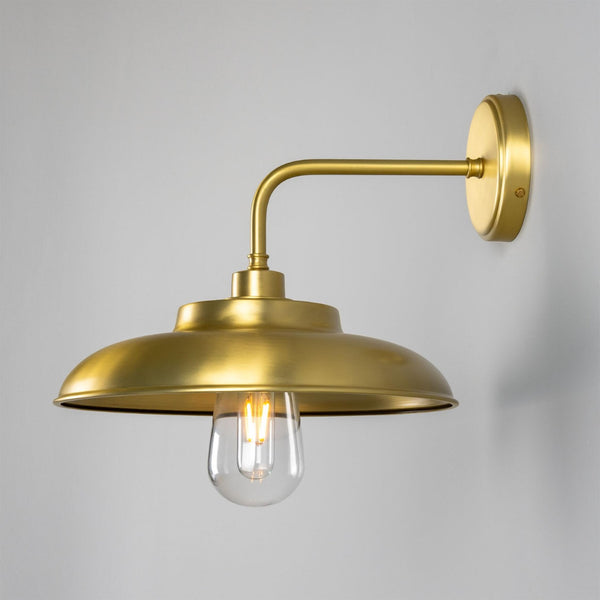 Mullan Darya IP65 satin brass wall light with clear glass bulb