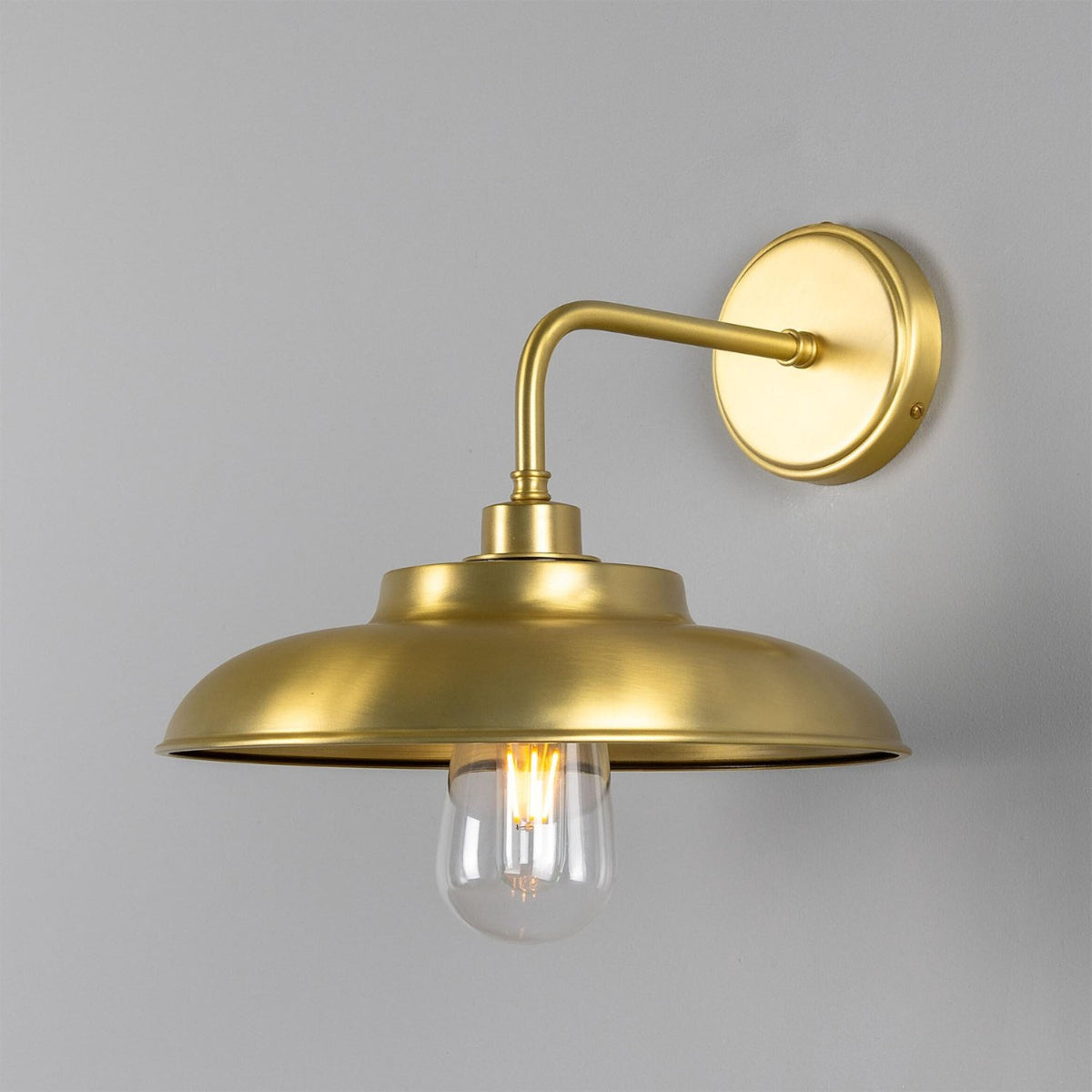Darya IP65 Brass Wall Light in Satin Brass with Clear Glass Diffuser