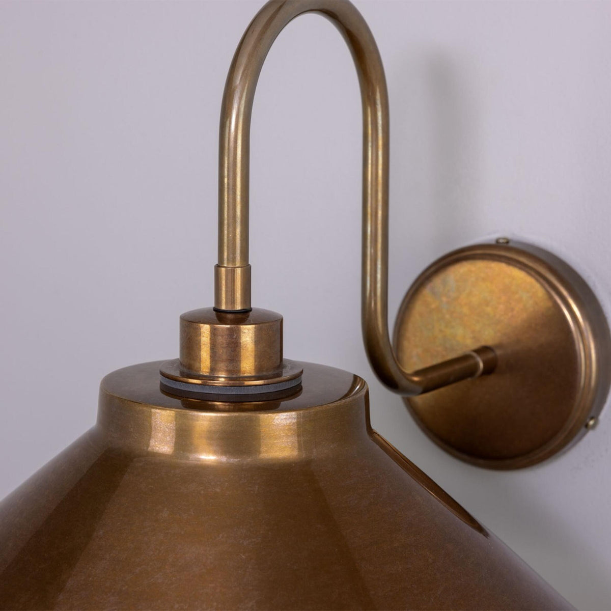 Nerissa IP65 Brass Swan Neck Bathroom Wall Light in Antique Brass and Clear Glass Shade