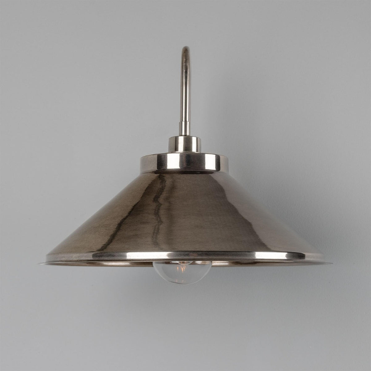 Nerissa IP65 Brass Swan Neck Bathroom Wall Light in Antique Silver and Clear Glass Shade