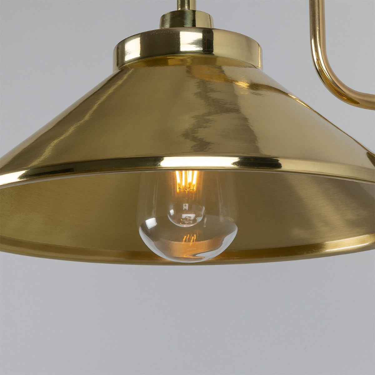 Nerissa IP65 Brass Swan Neck Bathroom Wall Light in Polished Brass and Clear Glass Shade