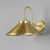 Nerissa IP65 Brass Swan Neck Bathroom Wall Light in Satin Brass and Clear Glass Shade