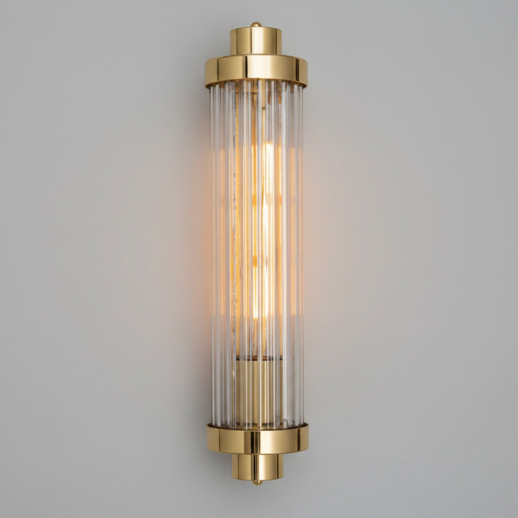 Louise Vintage Brass IP44 Wall Light with Rippled Glass in Polished Brass