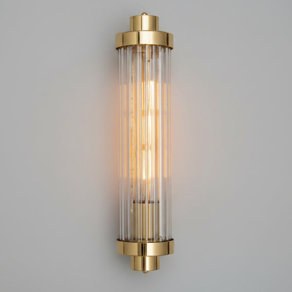 Louise Vintage Brass IP44 Wall Light with Rippled Glass in Polished Brass