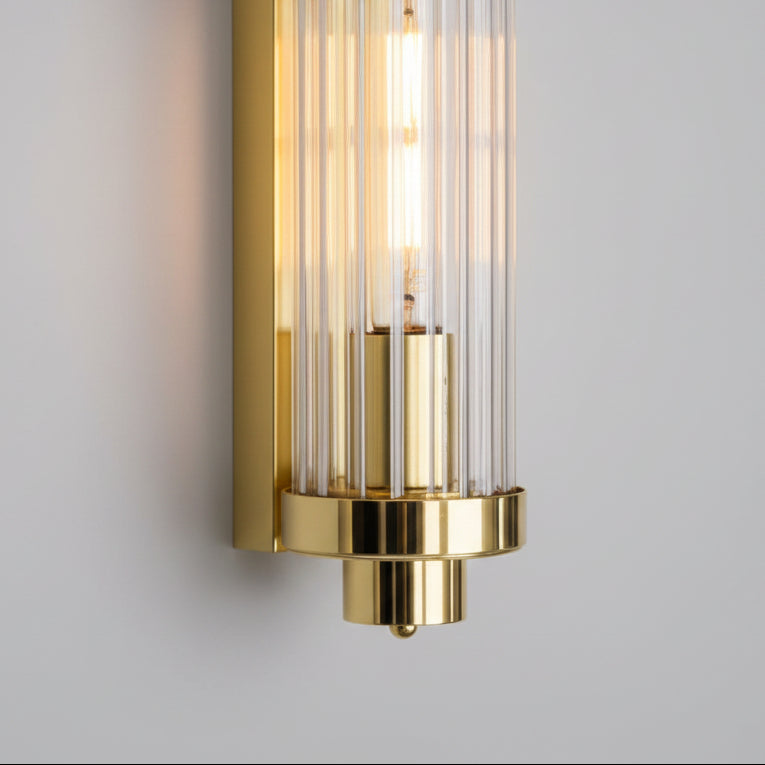 Louise Vintage Brass IP44 Wall Light with Rippled Glass in Polished Brass