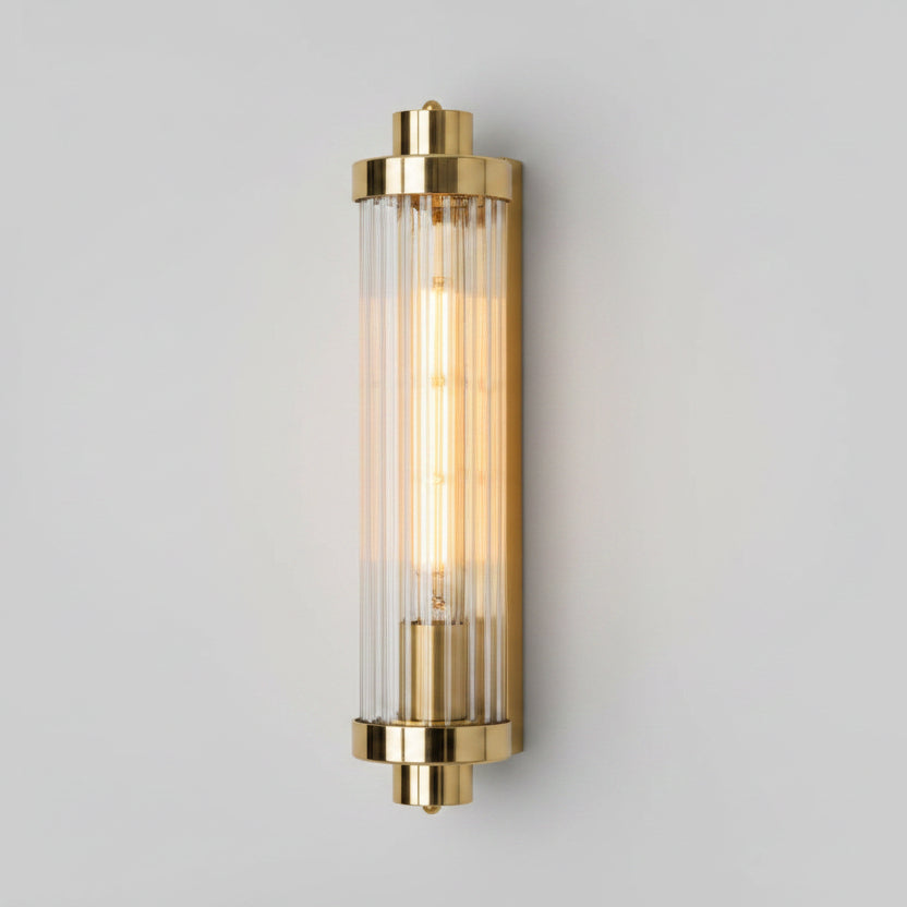Louise Vintage Brass IP44 Wall Light with Rippled Glass in Polished Brass