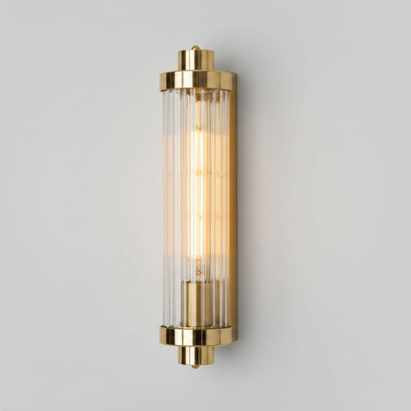 Louise Vintage Brass IP44 Wall Light with Rippled Glass in Polished Brass