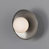 Aosta IP65 Brass Disc Bathroom Wall Light in Antique Silver with Opal Glass Globe