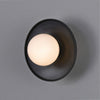 Aosta IP65 Brass Disc Bathroom Wall Light in Matte Black with Opal Glass Globe
