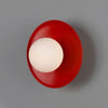 Aosta IP65 Brass Disc Bathroom Wall Light in Red with Opal Glass Globe