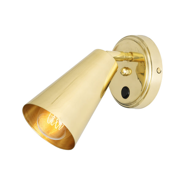 Cashel Adjustable Switched Brass Cone Wall Light in Polished Brass