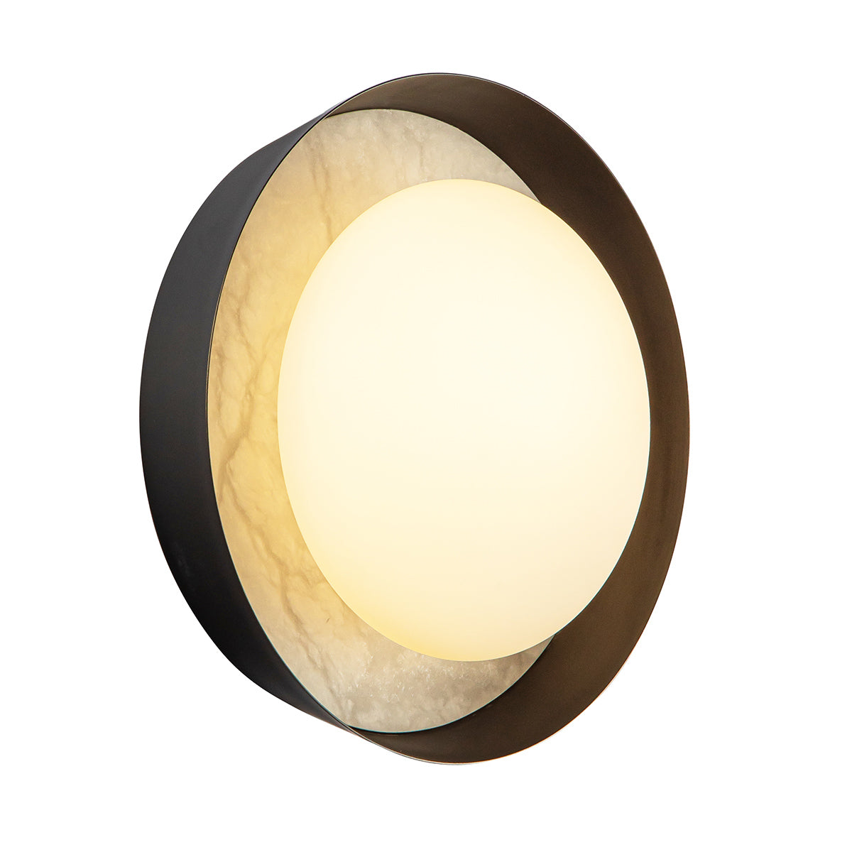 Alonso LED Wall Light in Urban Bronze Metalwork with Alabaster Accents
