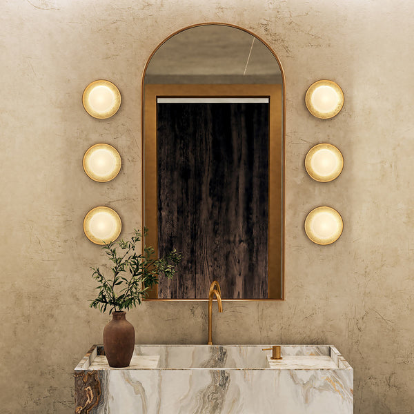 Alonso LED Wall Light in Vintage Brass Metalwork with Alabaster Accents