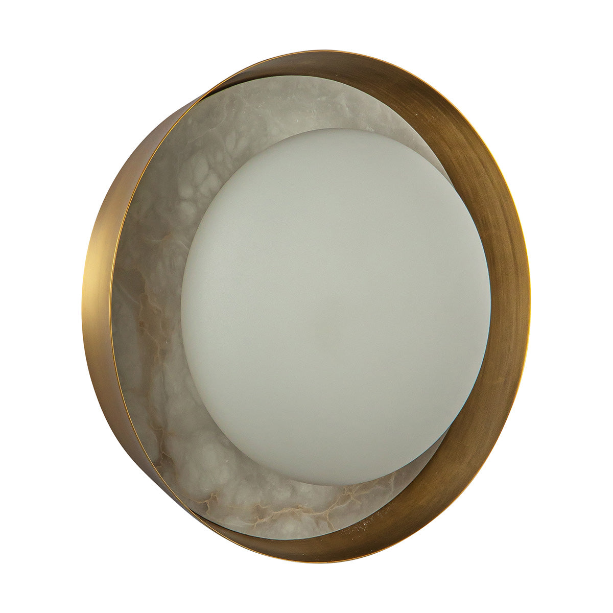 Alonso LED Wall Light in Vintage Brass Metalwork with Alabaster Accents