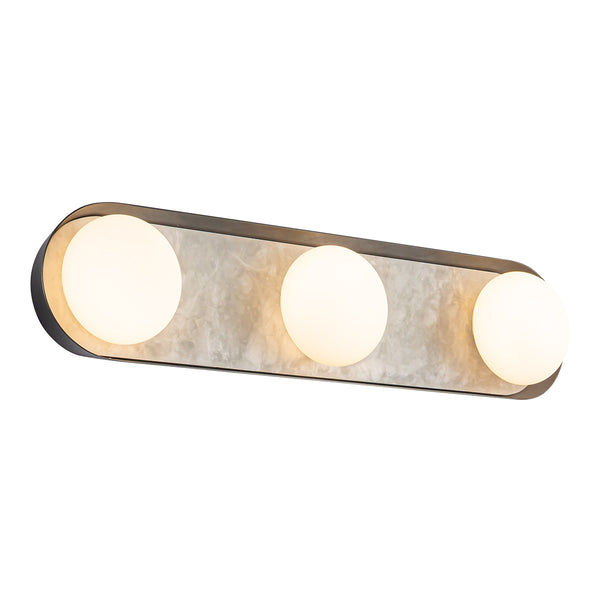 Alonso Three LED Wall Light in Urban Bronze Metalwork with Alabaster Accents