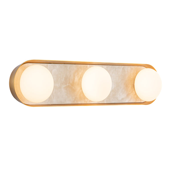Alonso Three LED Wall Light in Vintage Brass Metalwork with Alabaster Accents