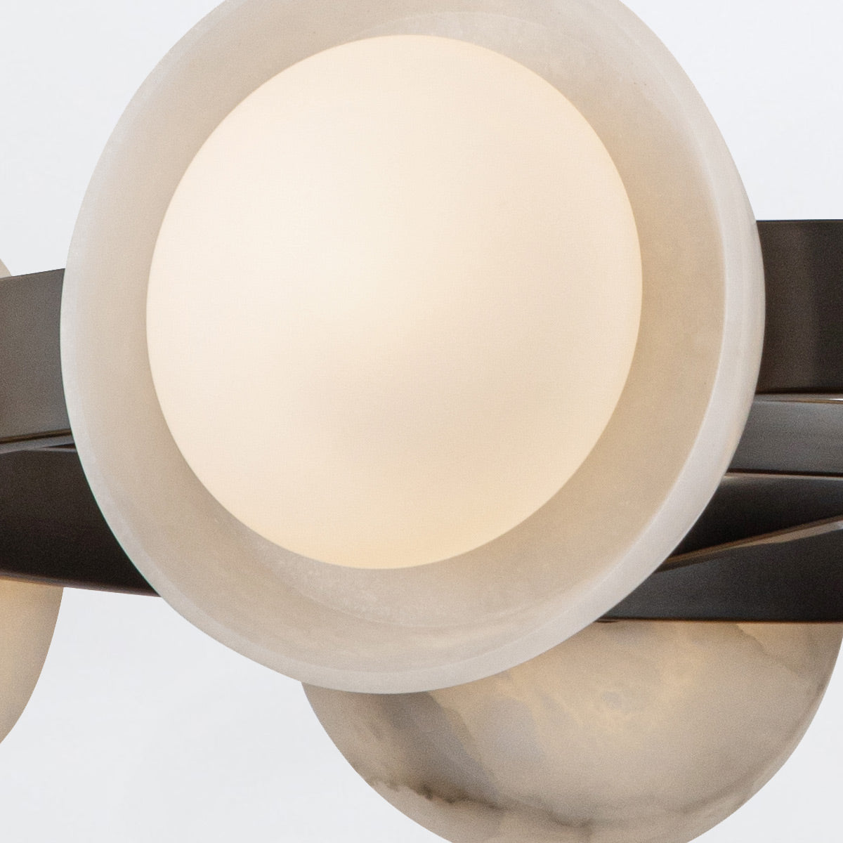Alonso Eight LED Chandelier Pendant in Urban Bronze Metalwork with Alabaster Accents