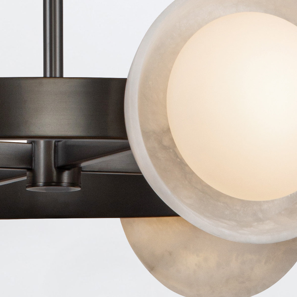 Alonso Eight LED Chandelier Pendant in Urban Bronze Metalwork with Alabaster Accents