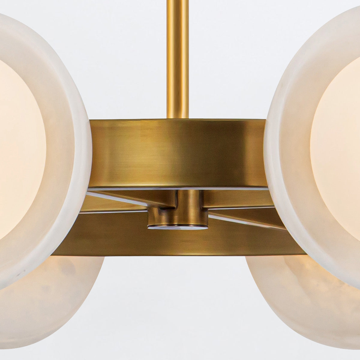 Alonso Eight LED Chandelier Pendant in Vintage Brass Metalwork with Alabaster Accents