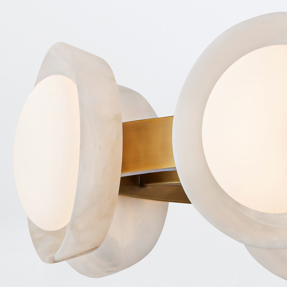 Alonso Eight LED Chandelier Pendant in Vintage Brass Metalwork with Alabaster Accents