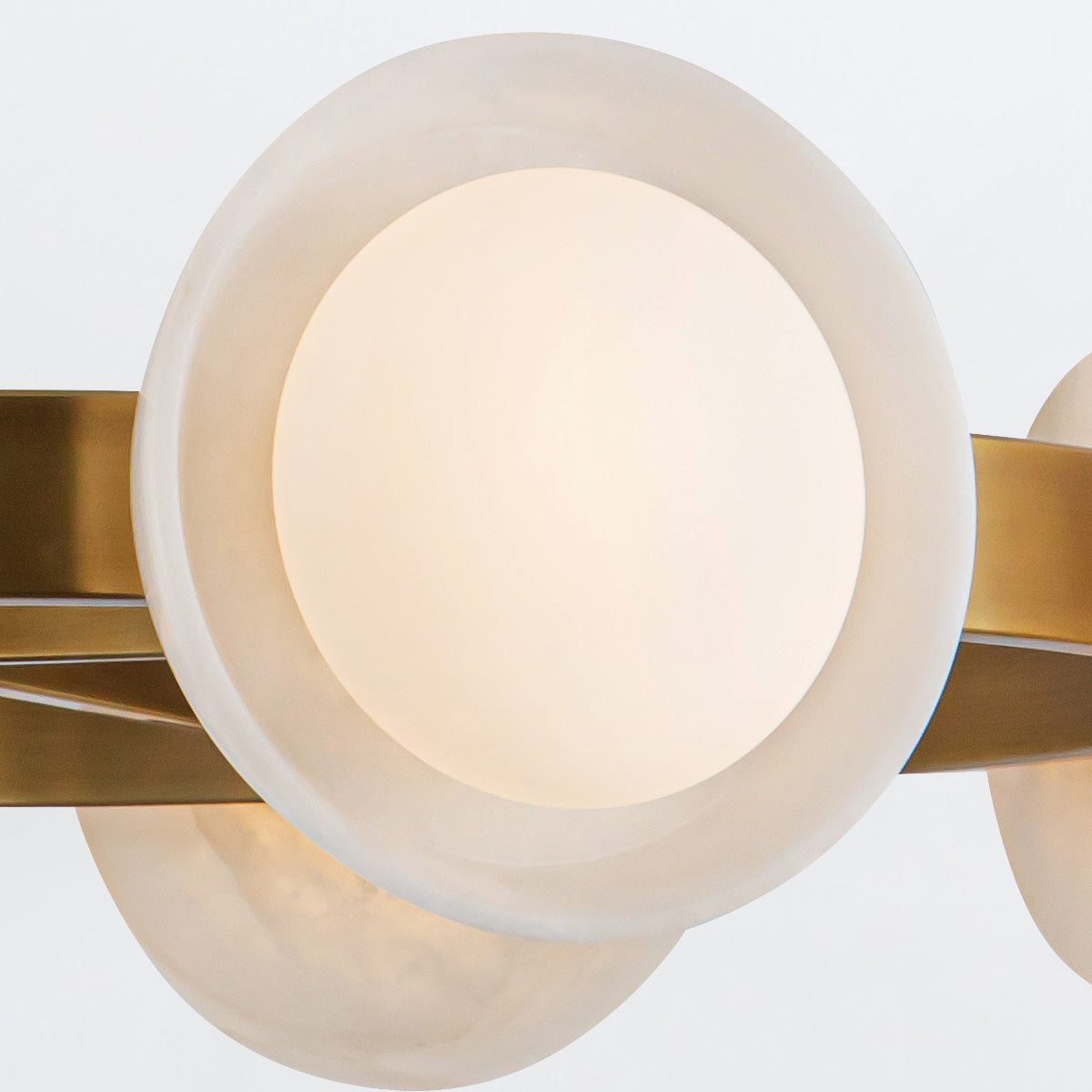 Alonso Eight LED Chandelier Pendant in Vintage Brass Metalwork with Alabaster Accents
