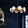 Alonso Eight LED Chandelier Pendant in Vintage Brass Metalwork with Alabaster Accents