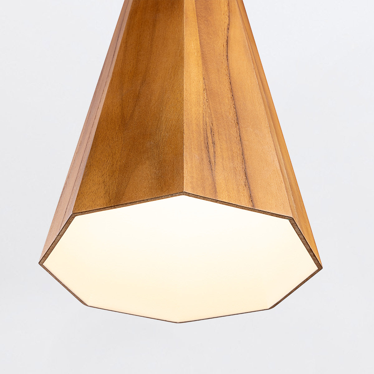 Angular Natural Teak Wood Veneer Conical Shaped Single Drop Pendant