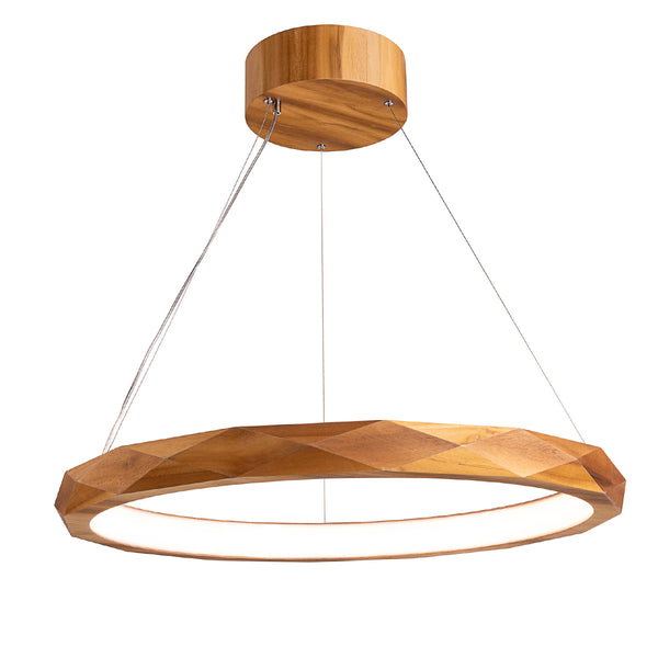 Angular Natural Teak Wood Veneer 29w LED Ring Pendant