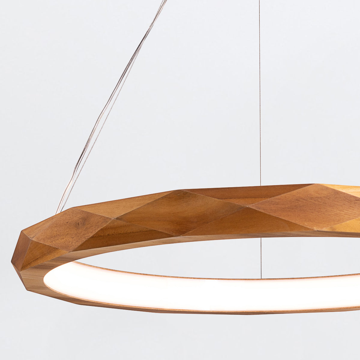 Angular Natural Teak Wood Veneer 29w LED Ring Pendant