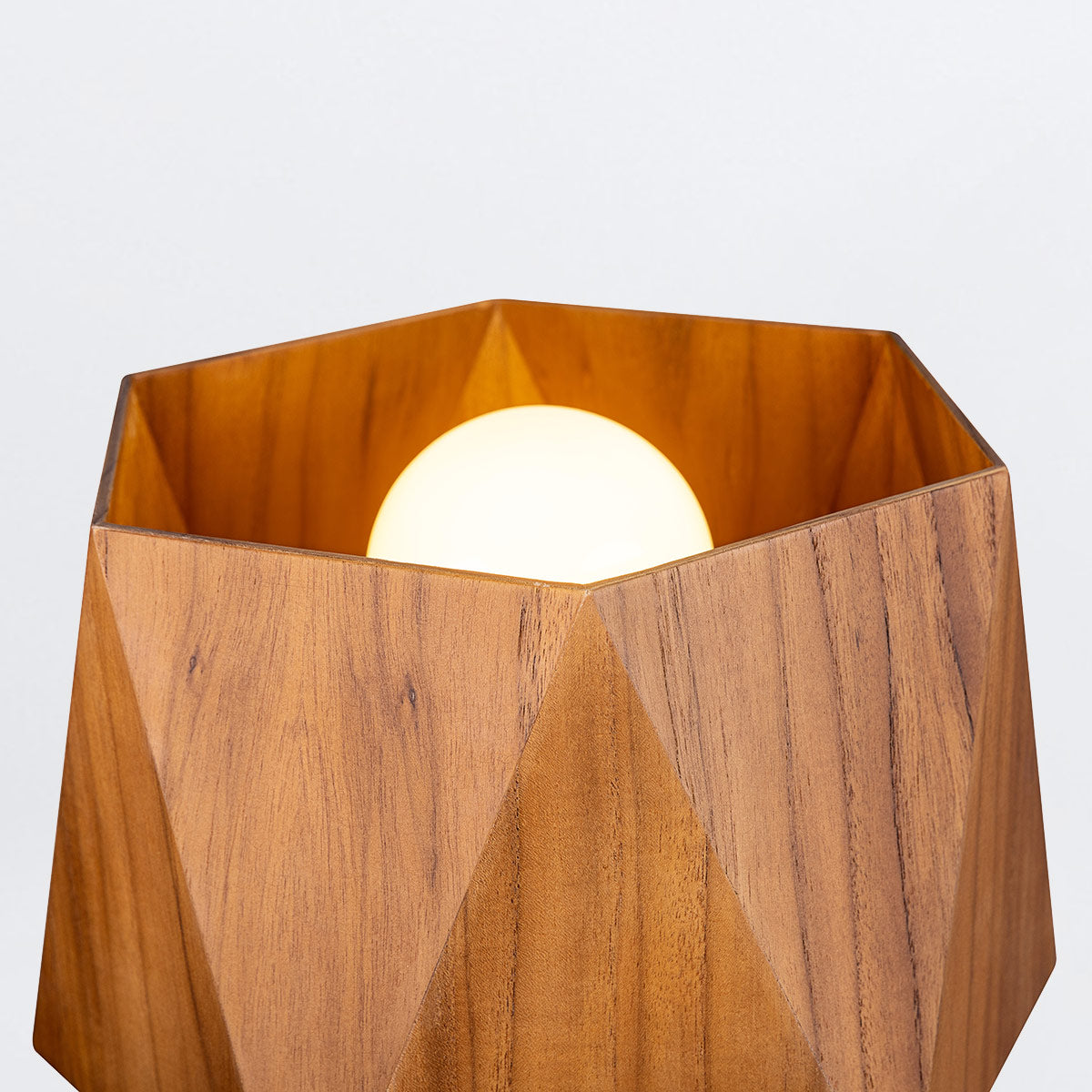 Angular Natural Teak Wood Veneer Tripod Table Lamp