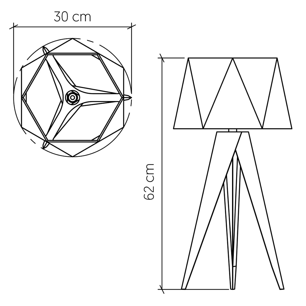 Angular Natural Teak Wood Veneer Tripod Table Lamp