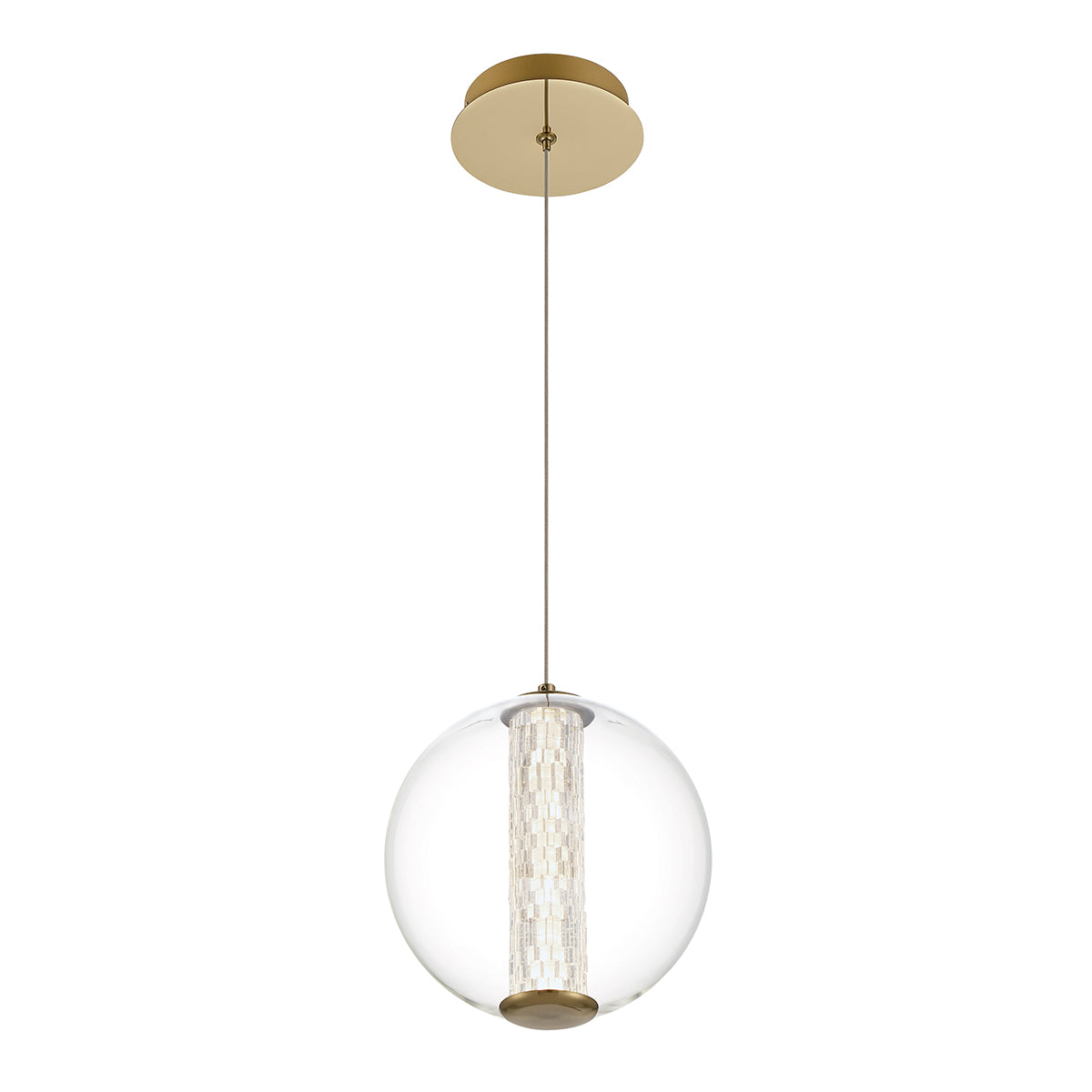 Atomo Single Drop IP44 LED Pendant in Brushed Gold with Clear Glass Globe