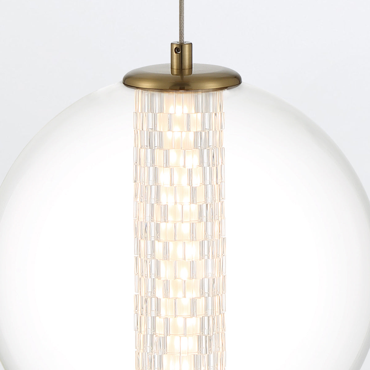 Atomo Single Drop IP44 LED Pendant in Brushed Gold with Clear Glass Globe