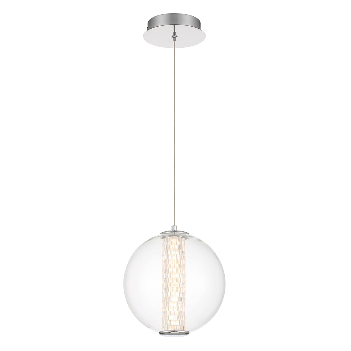Atomo Single Drop IP44 LED Pendant in Polished Chrome with Clear Glass Globe