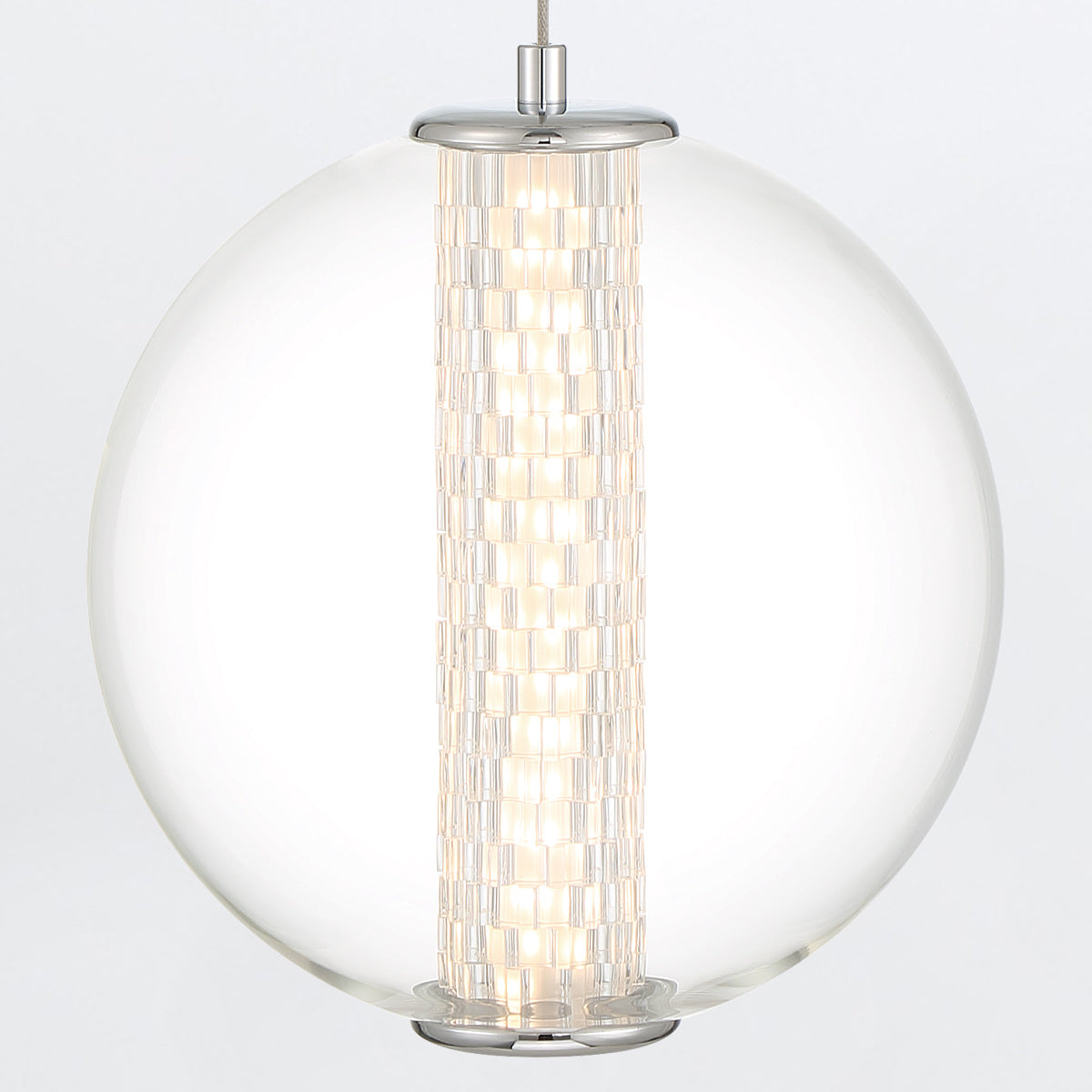 Atomo Single Drop IP44 LED Pendant in Polished Chrome with Clear Glass Globe