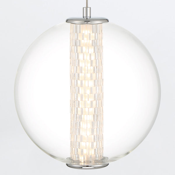 Atomo Single Drop IP44 LED Pendant in Polished Chrome with Clear Glass Globe