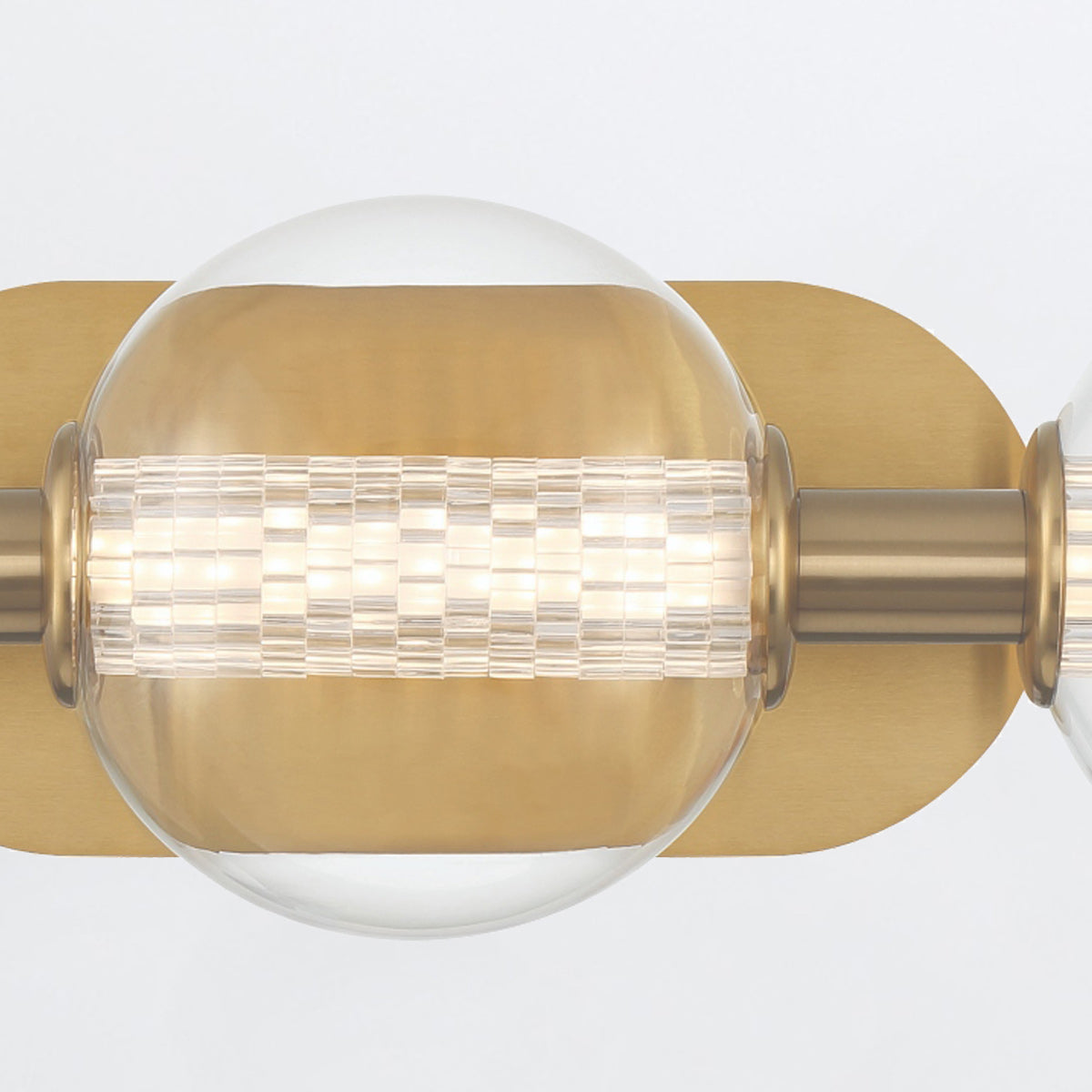 Atomo IP44 Three LED Wall Light in Brushed Gold with Clear Glass Globes