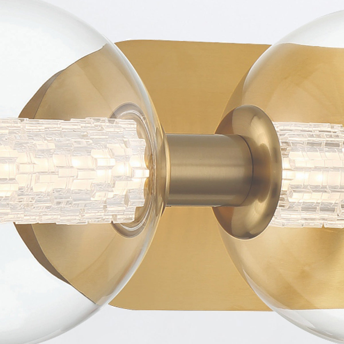 Atomo IP44 Three LED Wall Light in Brushed Gold with Clear Glass Globes