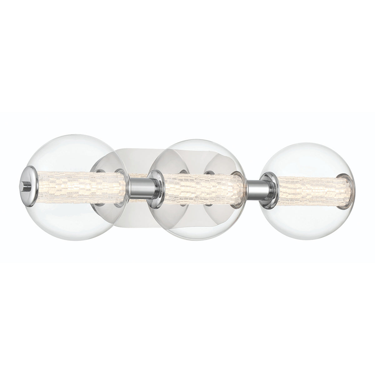 Atomo IP44 Three LED Wall Light in Polished Chrome with Clear Glass Globes